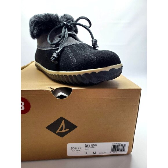 NWB Sperry Top Sider Women's Black Suede Elayna Duck Boot Slipper Size 8M 600 - Picture 4 of 9